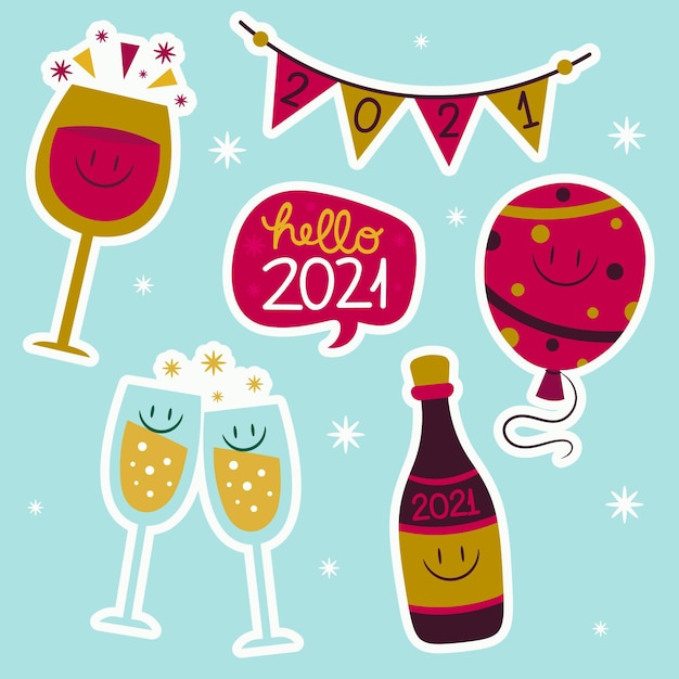 Flat design new year stickers