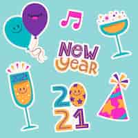 Free vector flat design new year stickers