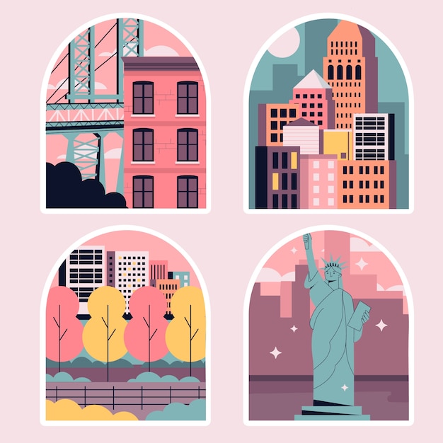 Free vector flat design new york city sticker set