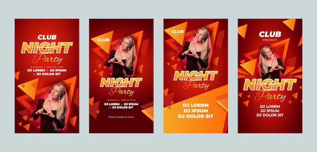 Бесплатное векторное изображение Истории в instagram о ночном клубе с плоским дизайном