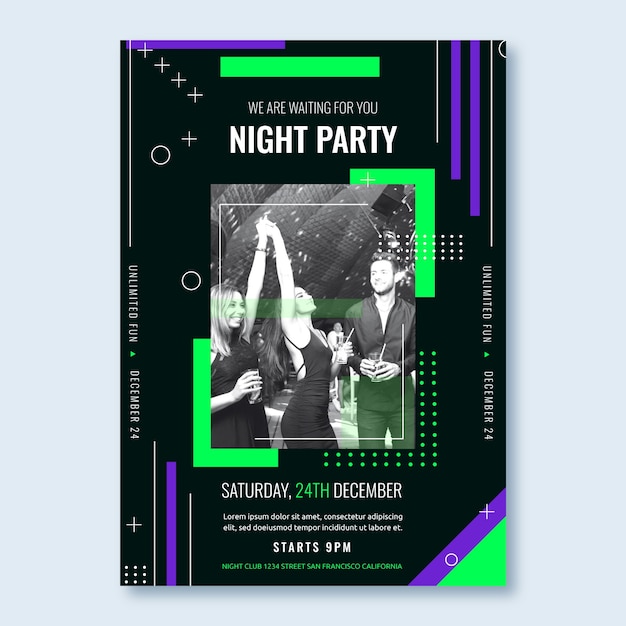 Free vector flat design night club invitation