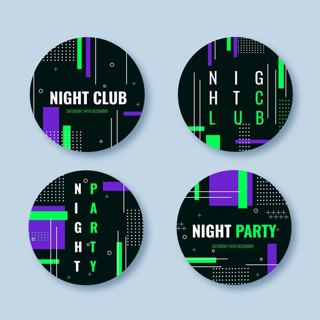 Flat design night club labels template