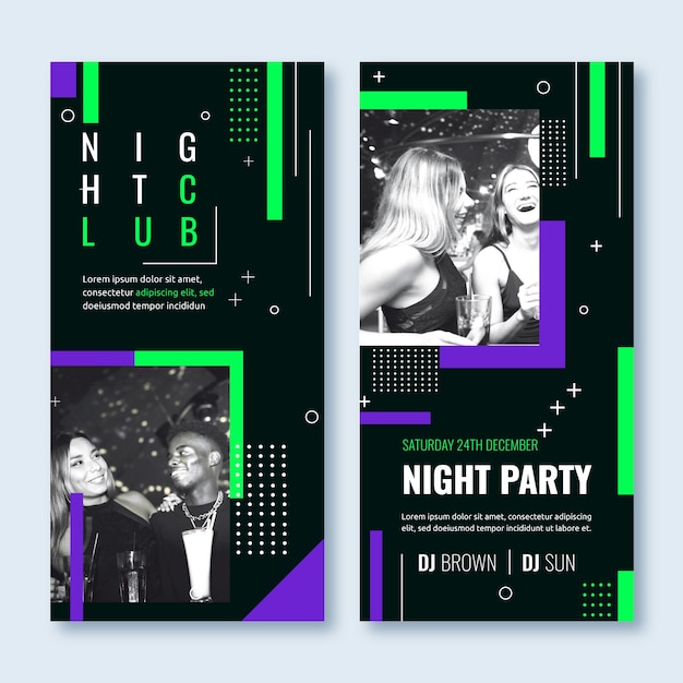 Бесплатное векторное изображение Вертикальный баннер ночного клуба с плоским дизайном