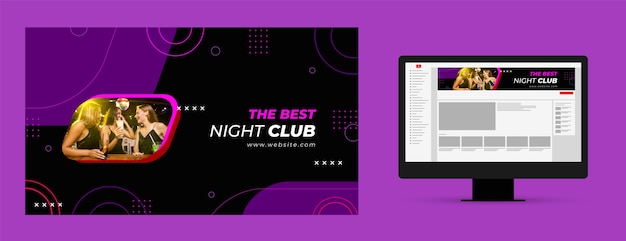 Free vector flat design night club youtube channel art template