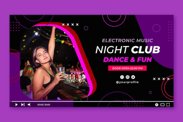 Free vector flat design night club youtube thumbnail template