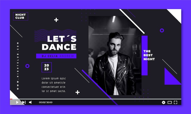 Free vector flat design night club youtube thumbnail