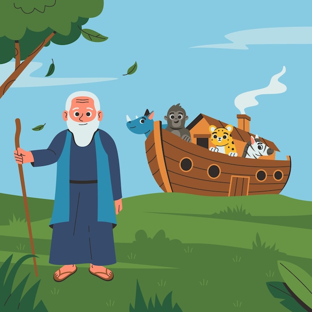 Flat design noah's ark illustration