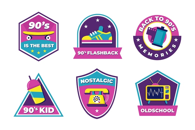 Flat design nostalgic 90's badge pack