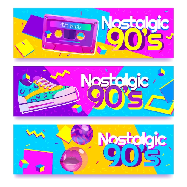 Free vector flat design nostalgic 90's banners