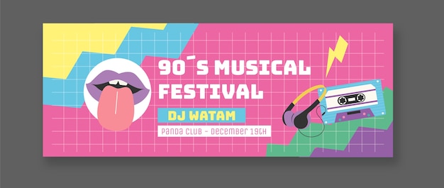 Vettore gratuito copertina facebook del festival musicale nostalgico dal design piatto