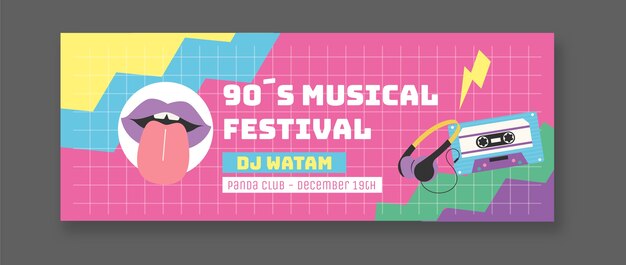 flat design nostalgic music festival facebook cover
