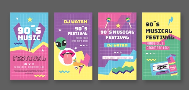 Flat design nostalgic music festival instagram stories