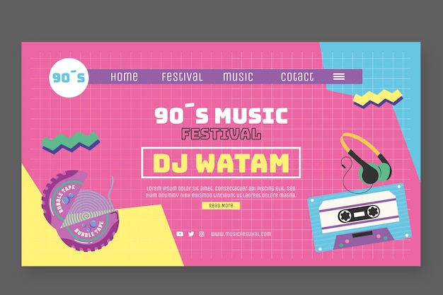 Flat design nostalgic music festival landing page