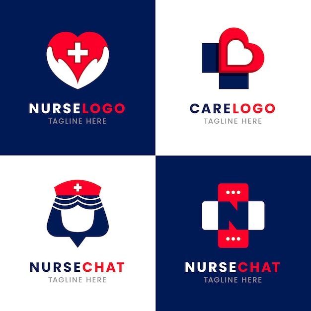 Vettore gratuito collezione di logo infermiera design piatto