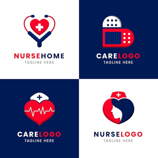 Flat design nurse logo collection