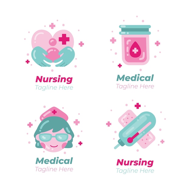 Flat design nurse logo template collection