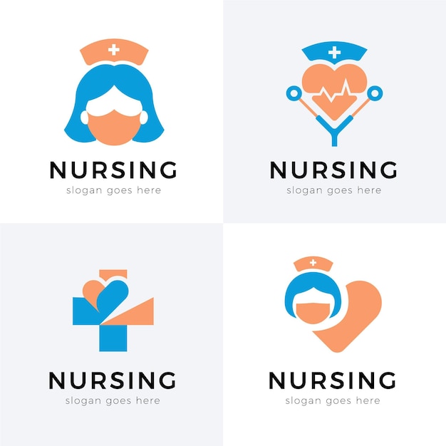 Flat design nurse logo template collection