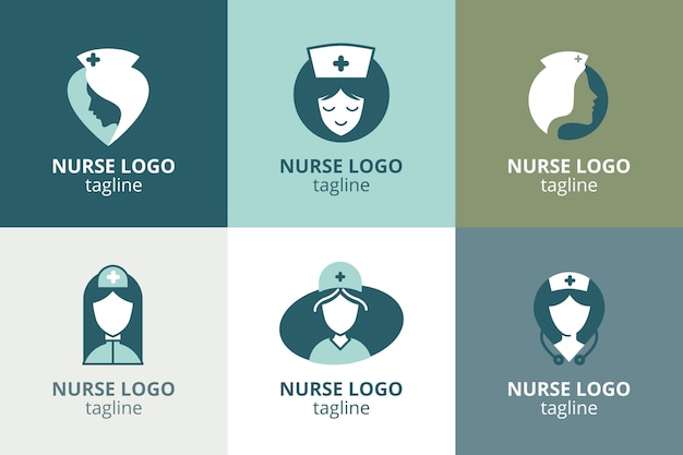 Flat design nurse logo template collection