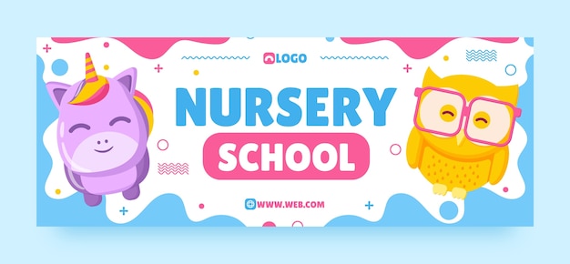 Free vector flat design nursery school facebook cover