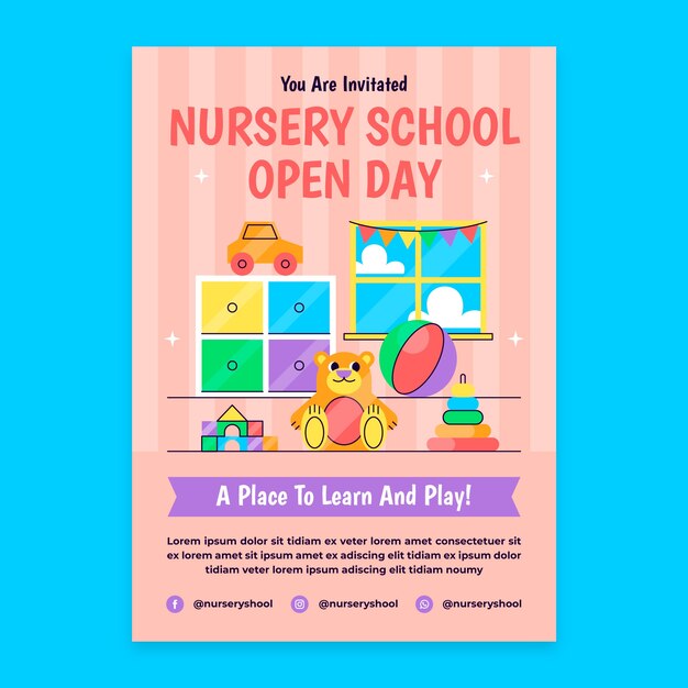 Flat design nursery school invitation