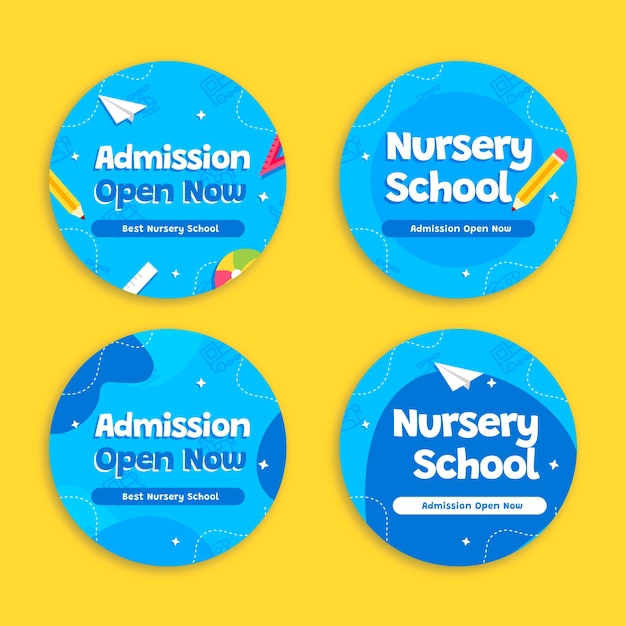 Free vector flat design nursery school labels set