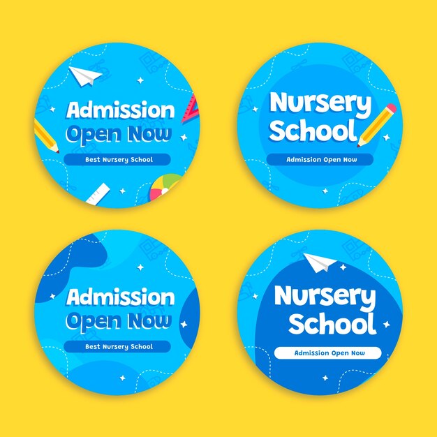 Flat design nursery school labels set