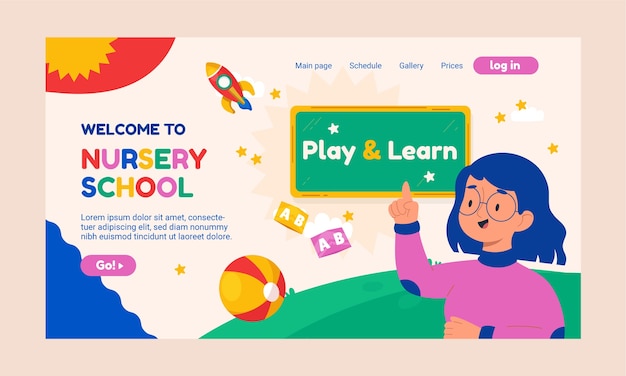 Free vector flat design nursery school landing page template