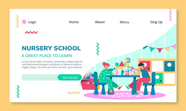 Free vector flat design nursery school landing page