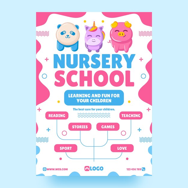 Плакат детского сада с плоским дизайном