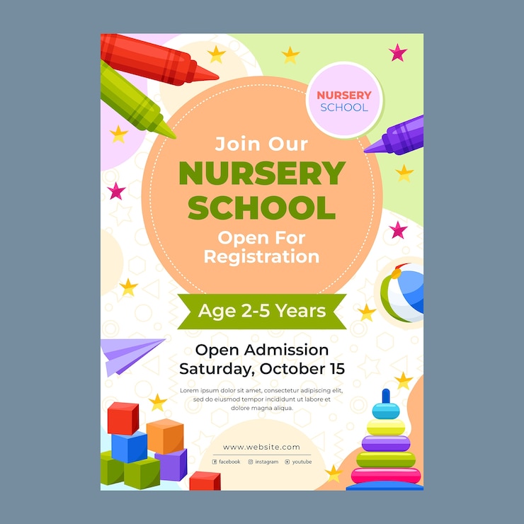Free Vector flat design nursery school poster
