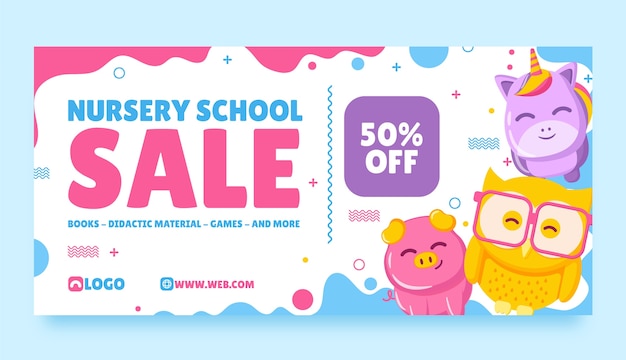 Free vector flat design nursery school sale banner