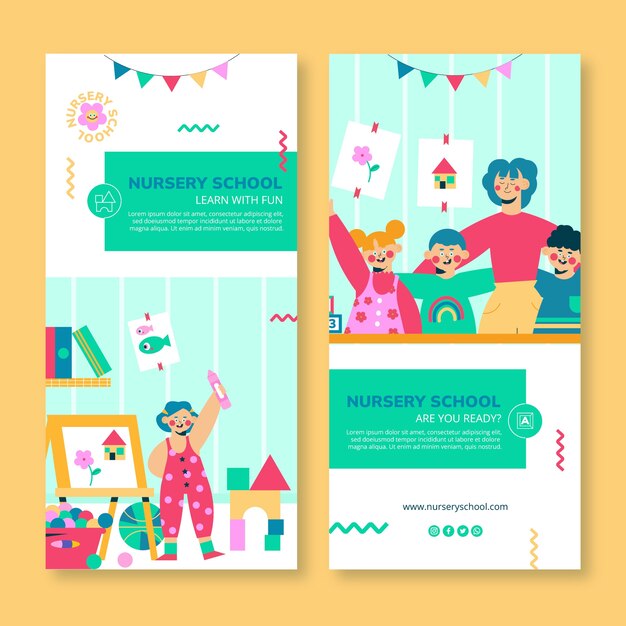 Flat design nursery school vertical banner