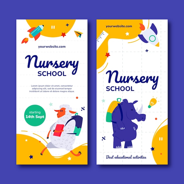 Flat design nursery school vertical banner