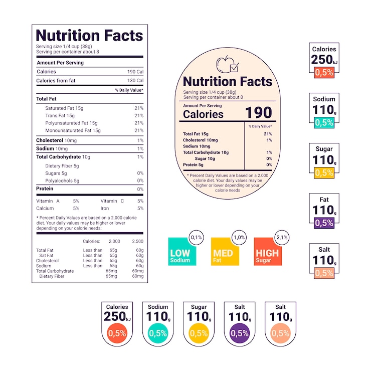 Free Vector flat design nutrition labels set