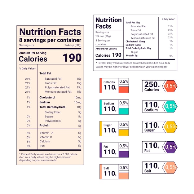 Flat design nutrition labels set