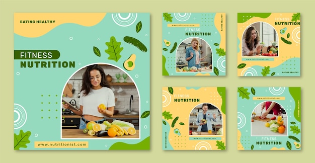 Free vector flat design nutritionist advice instagram posts