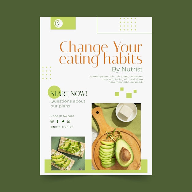 Flat design nutritionist advice poster template