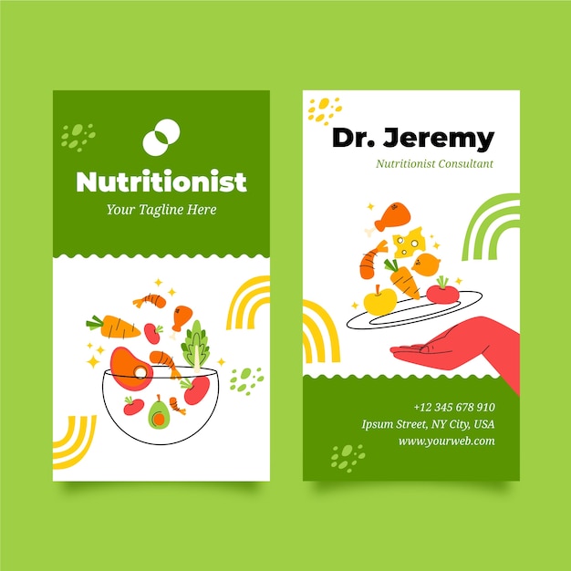 Free vector flat design nutritionist advice vertical business card