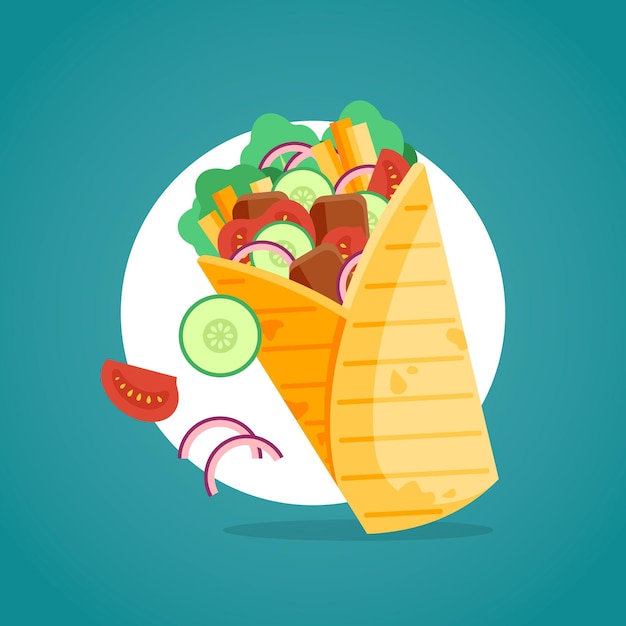 Flat design nutritious shawarma illustration