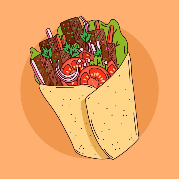 Illustrazione nutriente di shawarma di design piatto