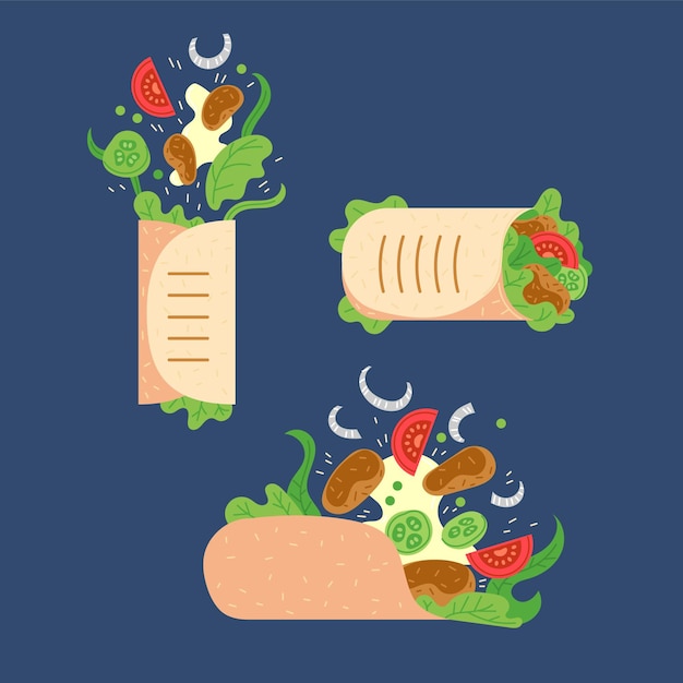 Vettore gratuito illustrazione nutriente di shawarma di design piatto