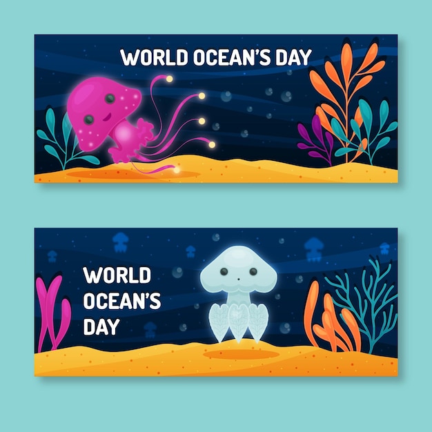 Flat design oceans day banners