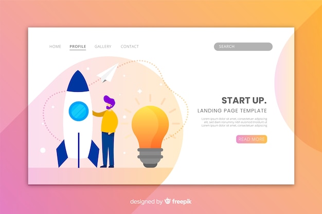 無料ベクター スタートアップランディングページのフラットなデザイン