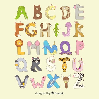 동물 알파벳의 평면 디자인