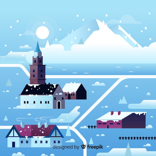 Бесплатное векторное изображение Плоский дизайн рождественского городка
