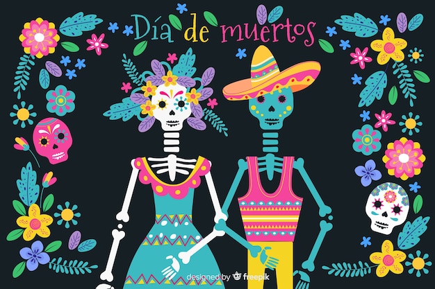 Плоский дизайн красочного фона dia de muertos