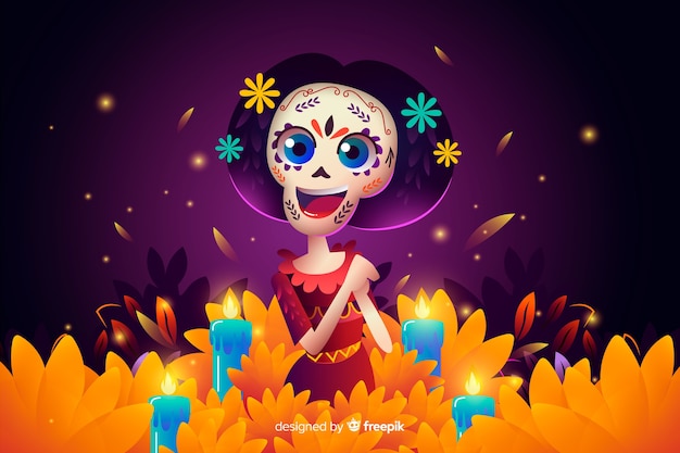 Бесплатное векторное изображение Плоский дизайн фона dia de muertos