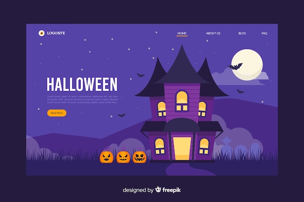 Плоский дизайн целевой страницы хэллоуин дом с привидениями