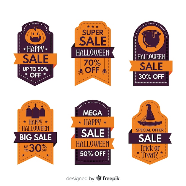 Плоский дизайн коллекции этикетки продажа хэллоуин