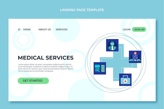 無料ベクター 医療ランディングページのフラットデザイン